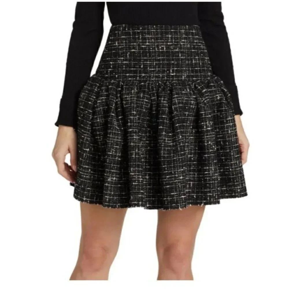 Jason Wu Collection Womens Skirt Tweed Ruffle Sz 2 Black White Pleated NWT